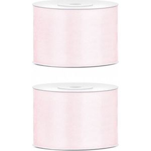 2x Hobby/decoratie poeder roze satijnen sierlinten 5 cm/50 mm x 25 meter - Cadeaulint satijnlint/ribbon - Poeder roze linten - Hobbymateriaal benodigdheden - Verpakkingsmaterialen