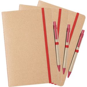 Set van 5x stuks nature look schriften/notitieboekje met rood elastiek A5 formaat - blanco paginas - opschrijfboekjes - 60 paginas