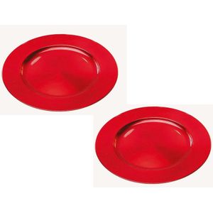 Set van 2x stuks ronde diner onderborden rood van kunststof 33 cm