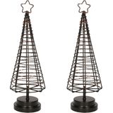 Set van 2x stuks verlichte figuren zwarte 3D lichtboompje/metalen boom/kerstboompjes met 45 led lichtjes 36 cm