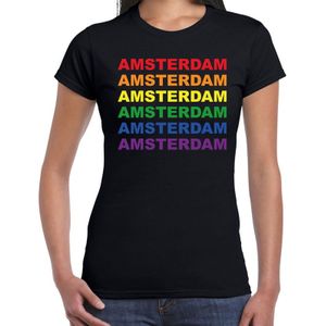 Regenboog Amsterdam gay pride / parade zwart t-shirt voor dames - LHBT evenement shirts kleding / outfit