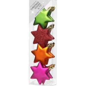 4x Kerstboomversiering gekleurde sterren 6 cm - Kerstboomversiering gekleurd