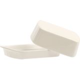 Set van 2x stuks witte botervloten van porselein met deksel 19 x 12 x 7 cm - Boterkuipje - Roomboter potjes