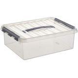 6x Sunware Q-Line opberg box/opbergdoos 10 liter 40 x 30 x 11 cm kunststof - A4 formaat opslagbox - Opbergbak kunststof transparant/zilver