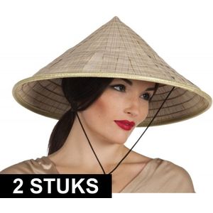 2x Aziatische hoeden verkleed accessoire - China thema verkleedhoeden - Strohoeden Azie