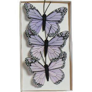Decoris decoratie vlinders op draad - 3x - paars - 8 x 6 cm