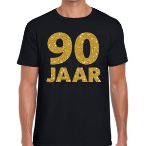 90 jaar goud glitter verjaardag t-shirt zwart heren - verjaardag shirts