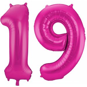 Cijfer ballonnen - Verjaardag versiering 19 jaar - 85 cm - roze