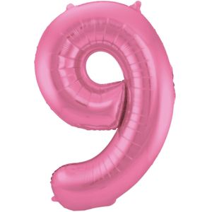 Folat Folie cijfer ballon - 86 cm roze - cijfer 9 - verjaardag leeftijd