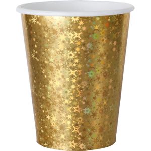 Santex wegwerp bekertjes glitter - Bruiloft - 10x stuks - 270 ml - goud