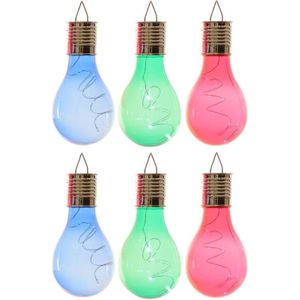 6x Buiten LED blauw/groen/rood peertjes solar verlichting 14 cm - Tuinverlichting - Tuinlampen - Solarlampen op zonne-energie