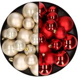 Kerstversiering kunststof kerstballen kleuren mix rood/champagne 4-6-8 cm pakket van 68x stuks