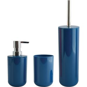 MSV Badkameraccessoire Moods - toiletborstel in houder - beker - zeeppompje - donkerblauw - kunststof