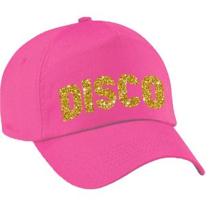 Bellatio Decorations Disco verkleed pet/cap voor volwassenen - goud glitter - unisex - roze