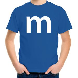 Letter M verkleed/ carnaval t-shirt blauw voor kinderen - M en M carnavalskleding / feest shirt kleding / kostuum