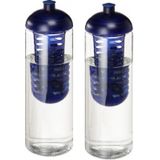 2x Transparante drinkflessen/waterflessen met fruit infuser blauw 850 ml - Sportfles