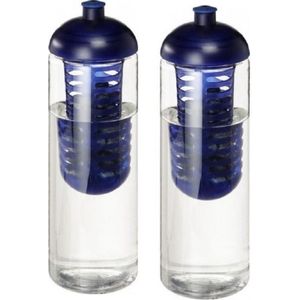 2x Transparante drinkflessen/waterflessen met fruit infuser blauw 850 ml - Sportfles