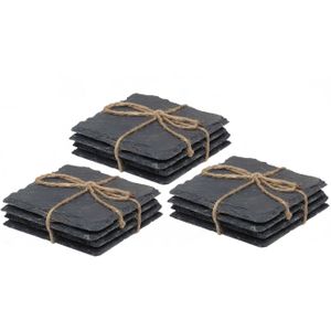 Cuisine Elegance - 64x stuks leisteen onderzetters - vierkant - antraciet - 10 cm