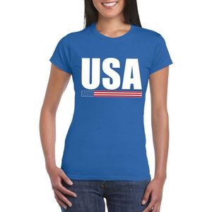 Blauw USA supporter t-shirt voor dames - Amerikaanse vlag shirts