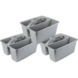 Set van 3x stuks grijze opbergbox/opbergdoos mand 6 liter kunststof - 31 x 26,5 x 18 cm - Opbergbakken voor schoonmaakspullen