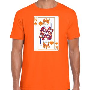 Bellatio Decorations Koningsdag T-shirt voor heren - kaarten koning - oranje - feestkleding
