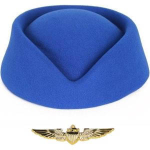KLM Stewardessen verkleed set - wings broche speldje - Stewardessen hoedje - blauw - dames - carnaval - luchtvaart/vliegeniers