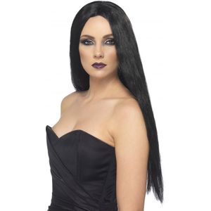 Smiffys carnaval verkleed heksen pruik voor dames zwart lang haar