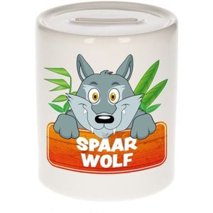 Kinder spaarpot met spaar wolf opdruk - keramiek - wolven spaarpotten