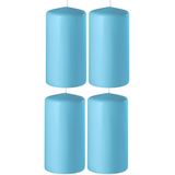 4x Turquoise cilinderkaarsen/stompkaarsen 6 x 15 cm 58 branduren - Geurloze kaarsen turquoise - Woondecoraties