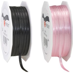 Cadeaulint/sierlint pakket - zwart/roze - 3 mm x 50 meter - Hobby/decoratie/knutselen