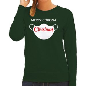 Merry corona Christmas foute Kerstsweater / kersttrui groen voor dames - Kerstkleding / Christmas outfit