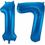 Cijfer ballonnen - Verjaardag versiering 17 jaar - 85 cm - blauw