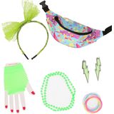 Foute 80s/90s party verkleed set compleet - dames - groen - jaren 80/90 verkleed accessoires