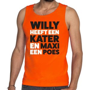 Oranje tekst hemd Willy heeft een kater en Maxi een poes t-shirt oranje heren -  Koningsdag kleding