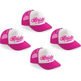 Vrijgezellenfeest dames petjes sierlijke letters - 1x Bride to Be roze + 7x Bride Squad roze - Vrijgezellen