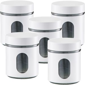 6x Witte voorraadblikken/potten met venster 600 ml - Keukenbenodigdheden - Bewaarpotten/voorraadpotten - Voedsel bewaren