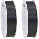 2x Luxe Hobby/decoratie zwarte satijnen sierlinten 2,5 cm/25 mm x 25 meter- Luxe kwaliteit - Cadeaulint satijnlint/ribbon