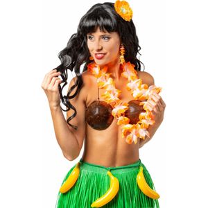 12x stuks Hawaii thema verkleed accessoires setje oranje dames - Verkleedkleding accessoires bloemen