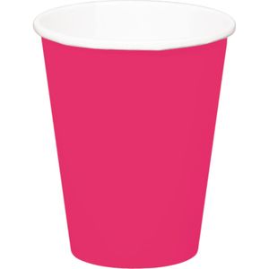 16x stuks drinkbekers van papier fuchsia roze 350 ml - Uni kleuren thema voor verjaardag of feestje