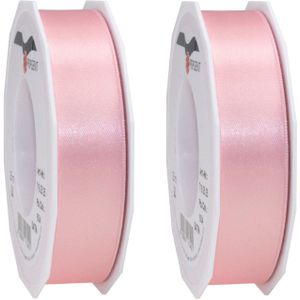 2x Luxe Hobby/decoratie roze satijnen sierlinten 2,5 cm/25 mm x 25 meter- Luxe kwaliteit - Cadeaulint satijnlint/ribbon
