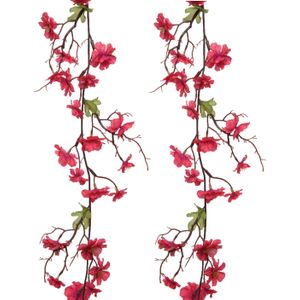Everlands kunstbloem/bloesem takken - 2x - fuchsia roze - 187 cm