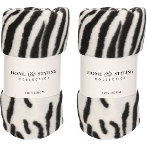 8x Fleece dekens zebra print 130 x 160 cm - Woondecoratie plaids/dekentjes met dierenprint