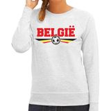 Belgie landen / voetbal sweater met wapen in de kleuren van de Belgische vlag - grijs - dames - Belgie landen trui / kleding - EK / WK / voetbal sweater
