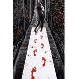 Witte loper met rode bloed voetstappen 450 x 60 cm - Halloween/horror decoratie