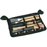 Barbecue gereedschap set - RVS met houten handgrepen - 10-delig - BBQ spatel/vleesvork/spies/tang/kwast