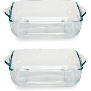 Pasabahce Ovenschaal van borosilicaat glas - 2x - vierkant - 2 Liter - 25,5 x 22 x 6 cm