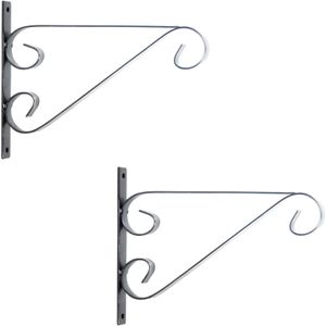 2x Zilveren hangpot haken metaal met krul - 27 x 19 cm - Muurpothangers voor plantenbakken/bloembakken - Tuin/muur decoraties