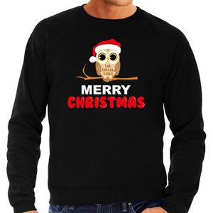 Bellatio Decorations leuke dieren Kersttrui christmas uil Kerst - sweater zwart - heren