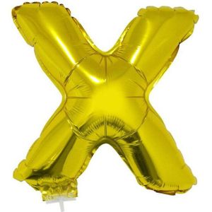 Gouden opblaas letter ballon X op stokje 41 cm
