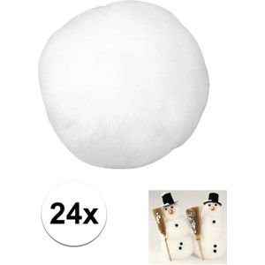 Kunstsneeuw 24x witte sneeuwballen - sneeuw decoratie ballen 24 stuks